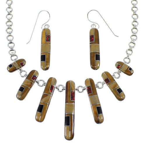 Multicolor Southwest Genuine Sterling Silver Necklace And Earrings Set CX52697